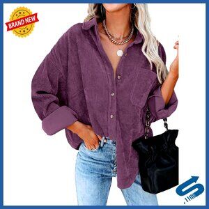 Corduroy Button Down Shirt Boyfriend Fit Long Sleeve Oversized Blouse